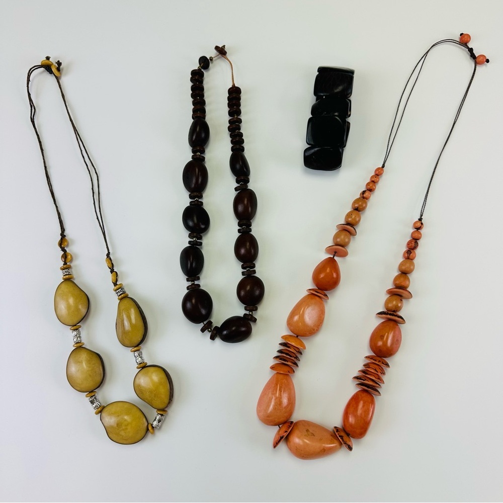 Tagua Necklace Bundle of 3 stretch bracelet Global Ethnic Natural Eco-Friendly